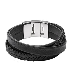 Fossil Bracciale da Uomo in Pelle/Acciaio Inossidabile, 21.5 cm - Ilgrandebazar