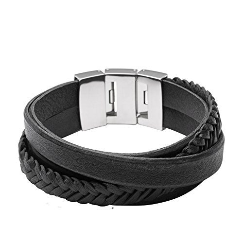 Fossil Bracciale da Uomo in Pelle/Acciaio Inossidabile, 21.5 cm - Ilgrandebazar