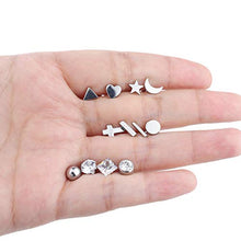 Carica l&#39;immagine nel visualizzatore di Gallery, Sailimue12 Pairs Orecchini in Acciaio Inossidabile Set per Donna Tono Argento