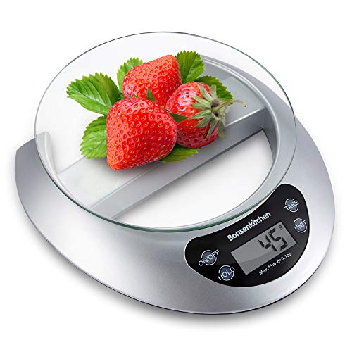 Bonsenkitchen Bilancia da cucina Digitale, vassoio di vetro con Argento - Ilgrandebazar