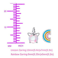 Carica l&#39;immagine nel visualizzatore di Gallery, Orecchini a forma di unicorno arcobaleno orecchino argento chiaro rosa...