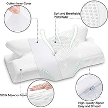 Carica l&#39;immagine nel visualizzatore di Gallery, Elviros Cuscino in Memory Foam Ortopedico Cervicale per Dolore al Collo Cuscino Ergonomico per Dolore alla Spalla Cuscino di Sostegno del Collo, Bianco, 64 x 12,5/10,5 x 38 cm
