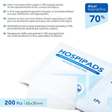 Carica l&#39;immagine nel visualizzatore di Gallery, AIESI® Tamponi salviette disinfettanti a base di alcool isopropilico 70% dimensioni 65x30 mm confezionati singolarmente (Confezione da 200 pezzi) HOSPIPADS