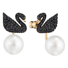 Carica l&#39;immagine nel visualizzatore di Gallery, Swarovski Orecchini Jacket Iconic Swan, Cristallo Nero, Placcati Nella... - Ilgrandebazar