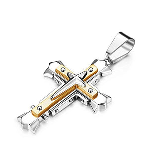 sailimue Gioielli Collana in Acciaio Inossidabile Uomo Croce Gold-tone