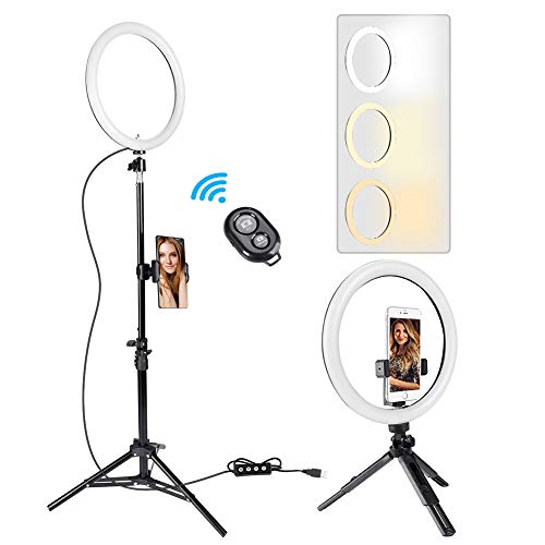 ICETEK - Luce ad anello con treppiede, 10 pollici, 3 colori di luce e 11...