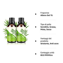 Carica l'immagine nel visualizzatore di Gallery, Tea Tree Oil Puro 100% Olio Essenziale Tea Tree 2 PACK - Olio di Acne Olio Essenziale di Albero del Tè Naturale Anti Acne e Brufoli Aromaterapia 30ML