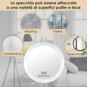Auxmir Specchio Ingranditore 10X con 3 Ventose, Specchio Trucco 15M, Specchio Cosmetico Adatto per Trucco Precisa, Depilare Sopracciglia, Pinzare, Eliminare Punti Neri, Ideale per Casa e Viaggio