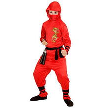 Carica l&#39;immagine nel visualizzatore di Gallery, WIDMANN Red Dragon Ninja Casacca Con Cappuccio Pantaloni Cintura 140 cm - Ilgrandebazar