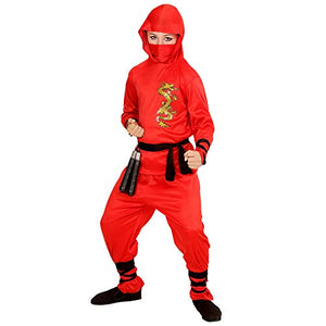 WIDMANN Red Dragon Ninja Casacca Con Cappuccio Pantaloni Cintura 140 cm - Ilgrandebazar