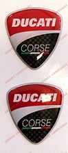 Carica l&#39;immagine nel visualizzatore di Gallery, Stemma logo decal DUCATI CORSE, coppia adesivi resinati, effetto 3D. Per...