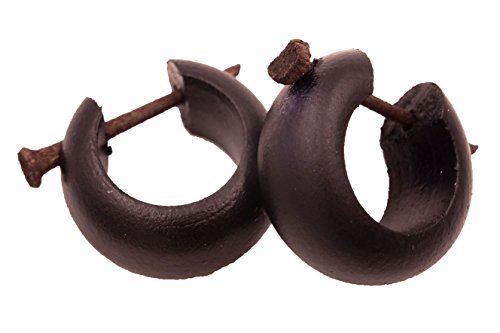 Orecchini creoli in legno di colore nero, piercing, finto dilatatore