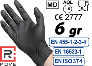 100 guanti in Nitrile NERI 6 grammi EXTRA RESISTENTI, 60% di SPESSORE in più al dito rispetto al 3,5 gr, NO polvere, NO lattice, per Meccanici, Tatuatori, Estetisti, Ristorazione, Guanti da lavoro (L)
