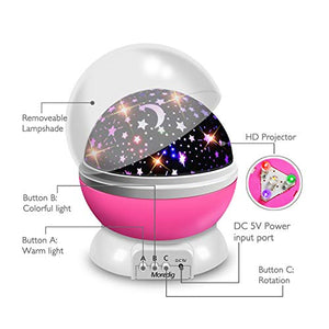 Moredig - Lampada Proiettore Stelle Bambini, Luce Notturna Bambini con 8 Rosa