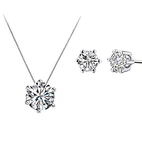 Caiery 925 Sterling Collana e Orecchini da Donna, in Argento, con Round - Ilgrandebazar