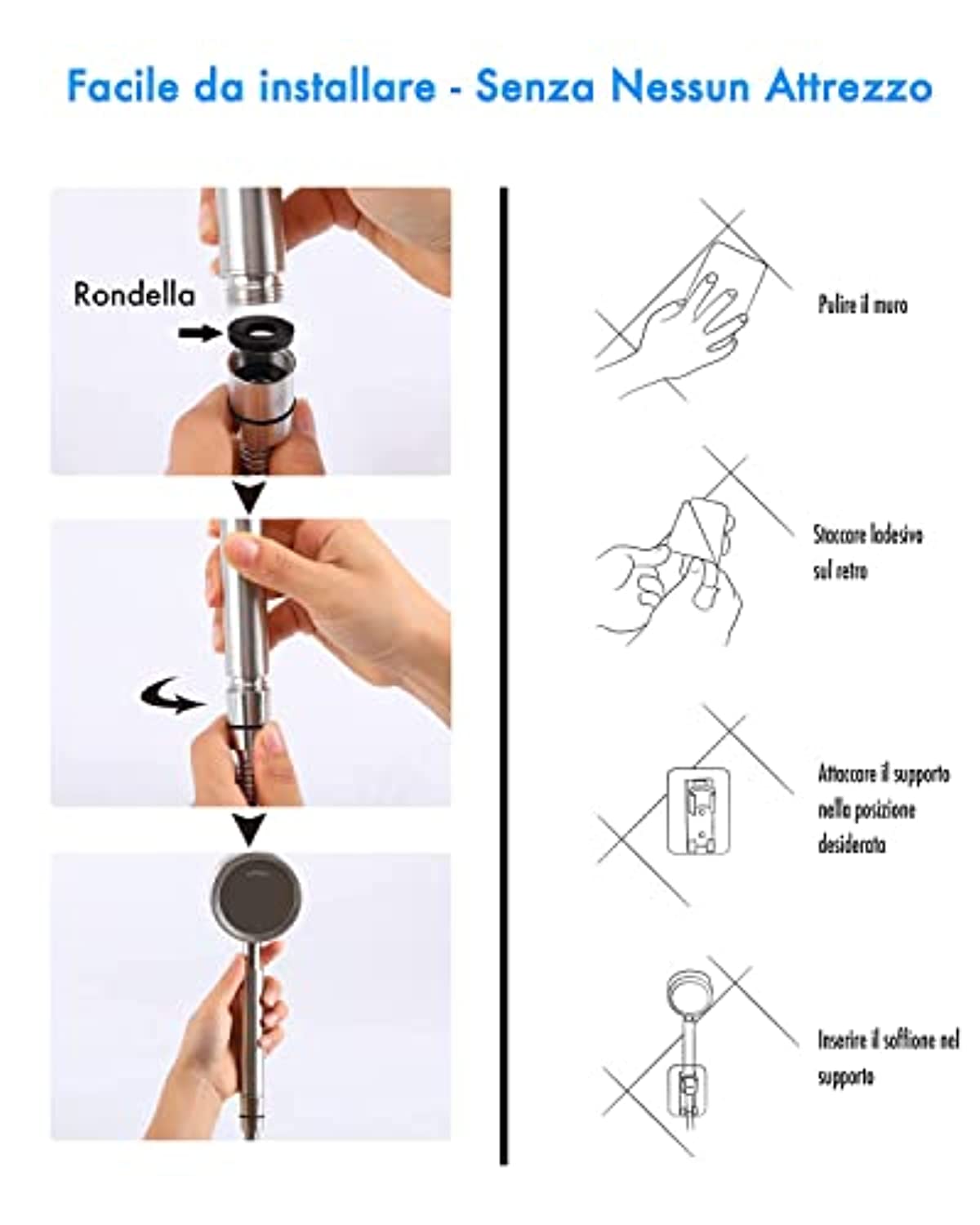 Soffione Doccia Alta Pressione In Acciaio Inox - Risparmio Idrico 30% - Anticalcare - Foto 13
