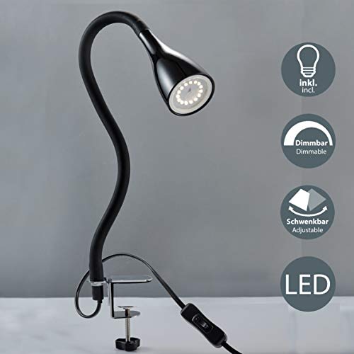 Lampada LED da tavolo con morsetto dimmerabile su 3 livelli, include Nero
