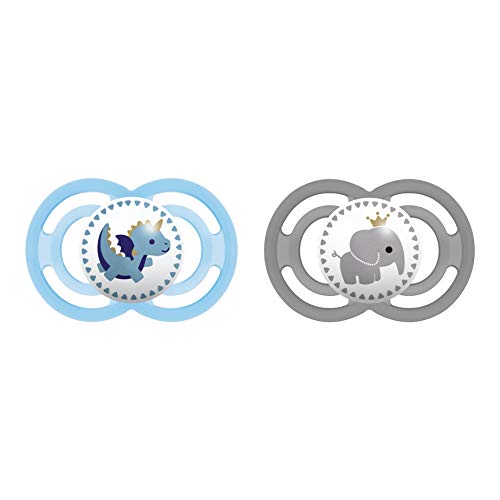 MAM, Ciuccio anti colica Perfect, in silicone, 16+, confezione doppia, Blu e...