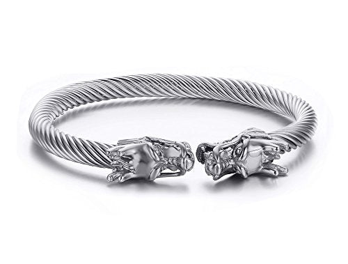 Vnox Bracciale da uomo in cavo di acciaio inox, con teste Grey(silver) - Ilgrandebazar