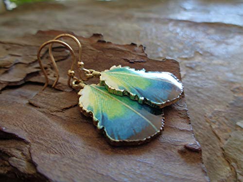 ✿ FOGLIA ORO SMALTO - ✿ orecchini piuma di pavone verde - blu -...