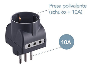 Electraline 92297 Set 5 Adattatori 3 Posti 1 Schuko + 2 Confezione da 5, Nero - Ilgrandebazar