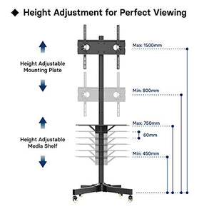 1home Supporto TV da Pavimento con Ruote Carrello, Staffa Porta 23"-55"/50 kg - Ilgrandebazar