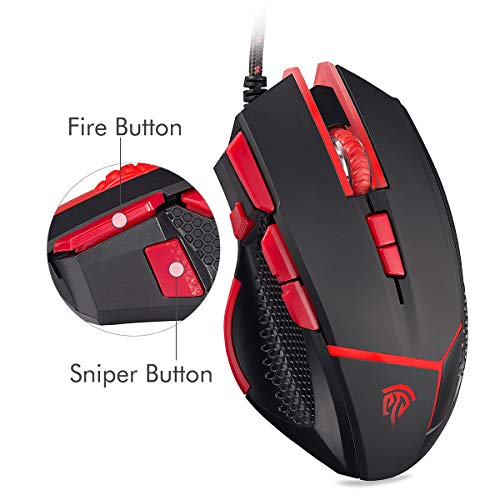 EasySMX Mouse da Gioco, V18 Ottico Programmabile Rosso