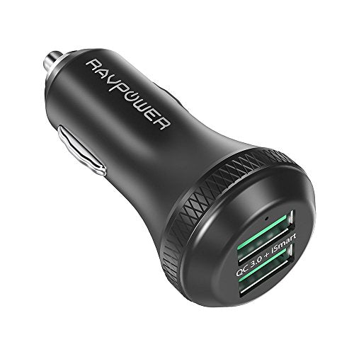 RAVPower Caricatore Adattatore Doppio per Auto USB 40W 3A Quick Charge Nero - Ilgrandebazar