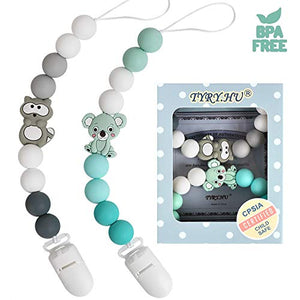 Catenella Portaciuccio Catena Bambino Ciuccio Clip Procione Grigio Verde - Ilgrandebazar
