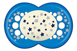 MAM - Set di 2 succhietti che si illuminano al buio, con custodia Blu (Blue) - Ilgrandebazar