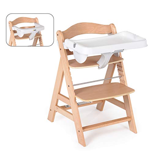 Seggiolino Auto Hauck Seggiolone Pappa In Legno Alpha+ - Seggiolone Evolutivo - Resistente Al Ribaltamento - Marrone Noce & Vassoio Seggiolone Alpha Tray Sdraietta Neonati