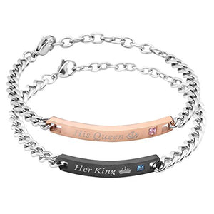 Jovivi Bracciale Coppia in Acciaio Inox Her King + His Queen (può originale - Ilgrandebazar