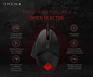 HP - Gaming Omen Reactor Mouse Gaming, 6 Tasti Programmabili, Tempo di...