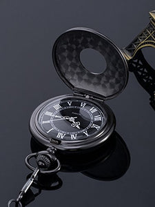 Orologio da Tasca Vintage Romano Numerale Scala al Quarzo con Catena (Nero) - Ilgrandebazar