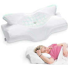 Carica l&#39;immagine nel visualizzatore di Gallery, Elviros Cuscino in Memory Foam Ortopedico Cervicale per Dolore al Collo Cuscino Ergonomico per Dolore alla Spalla Cuscino di Sostegno del Collo, Bianco, 64 x 12,5/10,5 x 38 cm