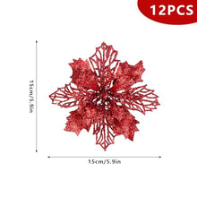 Carica l&#39;immagine nel visualizzatore di Gallery, FINDIR 12 Pezzi Fiori di Natale Rossi Fiori Artificiali Natalizi Stelle di Natale Decorazioni Natalizie Natale Glitter Poinsettia Fiori di Natale Artificiali per Albero di Natale