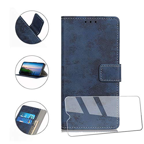 HYMY Cover per Alcatel 1S 2019 + Vetro Temperato - Blu Stile retrò - Ilgrandebazar