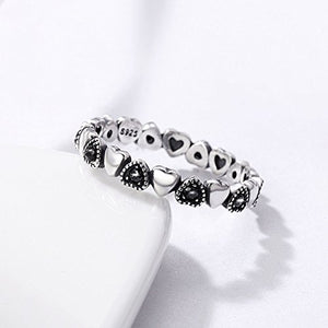Anello a forma di cuore in argento Sterling 925 con zirconia cubica nera... - Ilgrandebazar