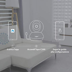 TP-Link Telecamera Wi-Fi Interno, Videocamera sorveglianza 1080P, Visione Notturna, Audio Bidirezionale, Notifiche in tempo reale del sensore di movimento(Tapo C200)