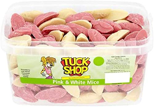 Tuck Shop - Caramelle aromatizzate al cioccolato rosa e bianco, 120 barattoli