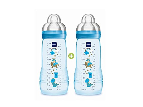 MAM Biberon Età secondo colorato, 330 ml, 6 + Mesi, 2 pezzi, Turchese - Ilgrandebazar