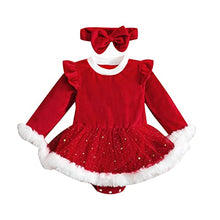 Carica l&#39;immagine nel visualizzatore di Gallery, Geagodelia 2 Pezzi Completo Neonata di Natale Tutina Baby Girls Abito Rosso con Manica Lunga+ Fascia con Fiocco Abito Natalizio per Bambina 0-24 Mesi (Rosso A, 6-12 Mesi)