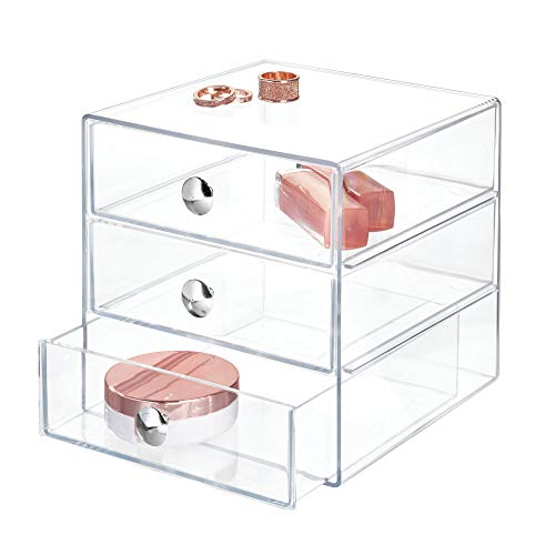 iDesign Porta trucchi con 3 cassetti, Mini cassettiera per Trasparente