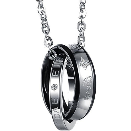 Flongo coppia collana amante regalo per donna uomo anelli interblocco Black - Ilgrandebazar