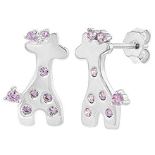 Carica l&#39;immagine nel visualizzatore di Gallery, 925 sterling Silver giraffa orecchini a perno per bambini ragazze rosa CZ - Ilgrandebazar