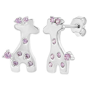 925 sterling Silver giraffa orecchini a perno per bambini ragazze rosa CZ - Ilgrandebazar