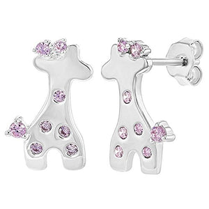 925 sterling Silver giraffa orecchini a perno per bambini ragazze rosa CZ - Ilgrandebazar