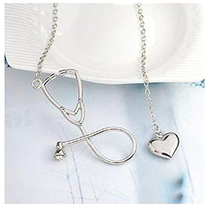Stetoscopio Collana Lariat con Pendente Cuore, Cuore E Argento01