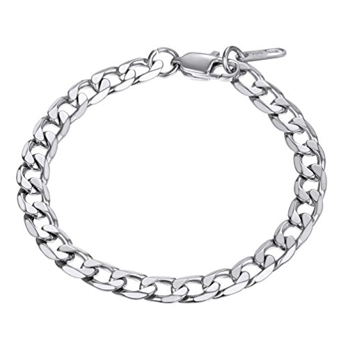 PROSTEEL Bracciale Uomo a Catena Cubana Semplice, Braccialetto 6 Mm - Argento - Ilgrandebazar