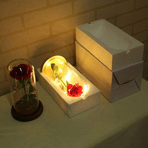 LEDMOMO Rosa di seta con luce a LED in cupola vetro su base legno la... - Ilgrandebazar